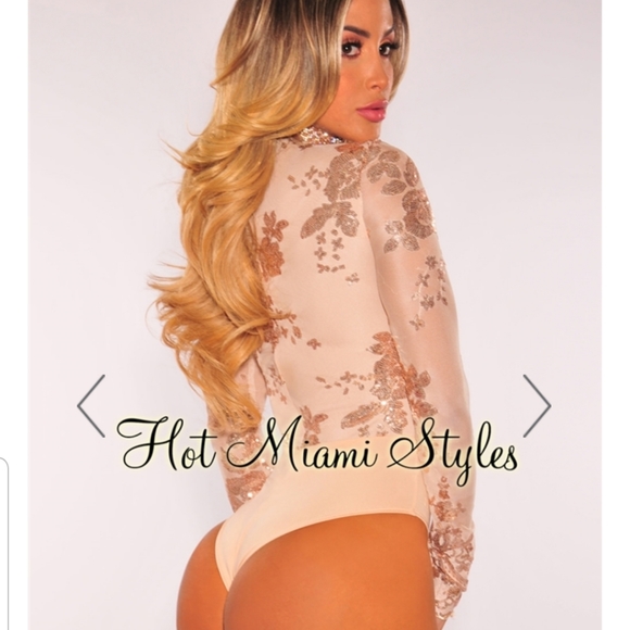 Nude Rose Gold Sequins Bodysuit - Picture 3 of 3